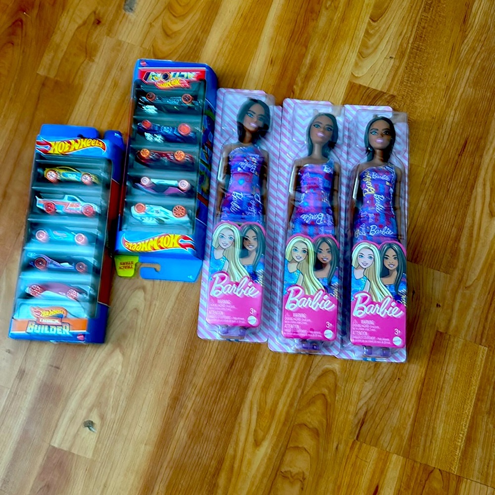 Hot wheel cars and Barbie dolls